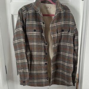 Faherty Sherpa-Lined Jacket with Pink and Brown Plaid